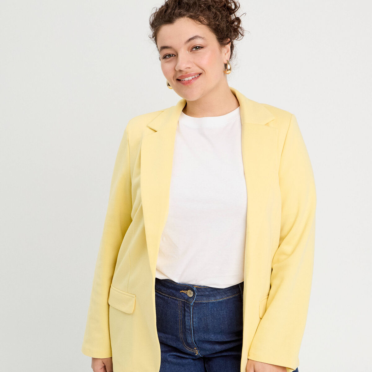 Veste blazer cintr&eacute;e jaune clair femme