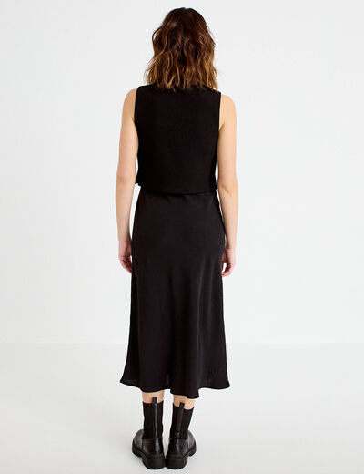 Robe bi-mati&egrave;re droite sans manches noir femme