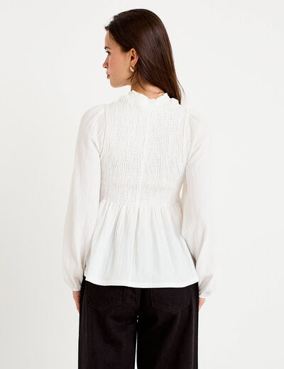 Blouse p&eacute;plum manches longues pliss&eacute;e ecru femme