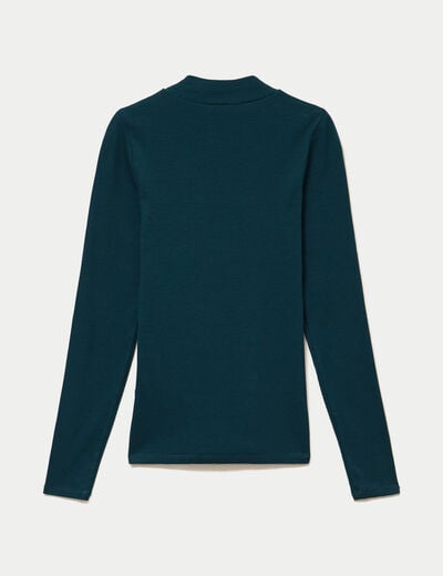 T-shirt ajust&eacute; manches longues vert fonc&eacute; femme