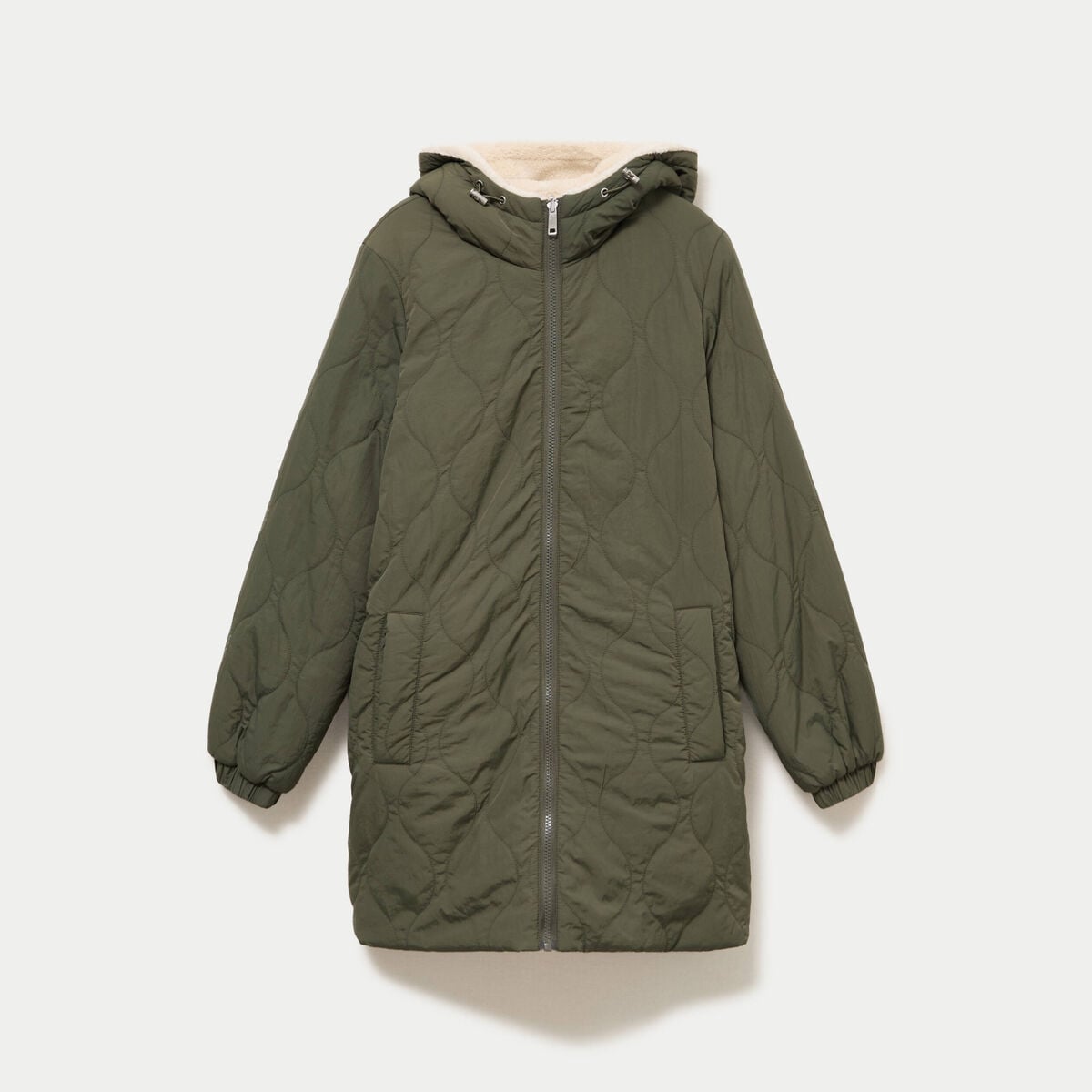 Parka r&eacute;versible effet polaire vert kaki femme