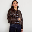 Veste effet boule manches longues marron fonc&eacute; femme