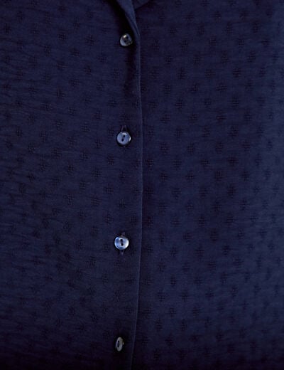 Chemise droite cropped col classique bleu marine femme
