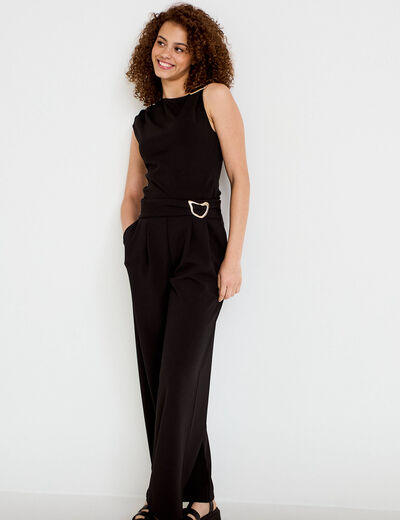 Pantalon large avec ceinture &agrave; bijou noir femme