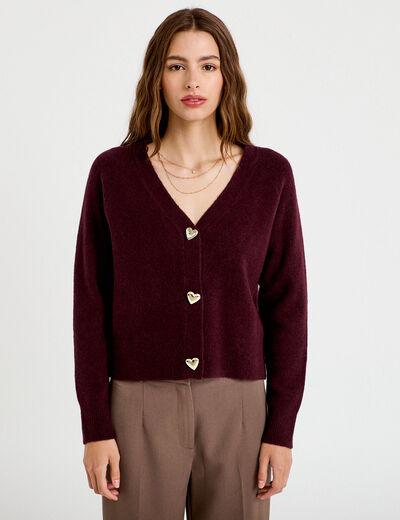 Gilet boutons coeur prune femme