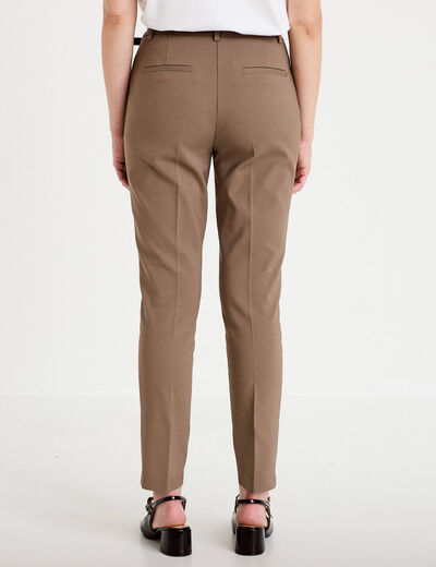 Pantalon cigarette ceintur&eacute; taupe femme