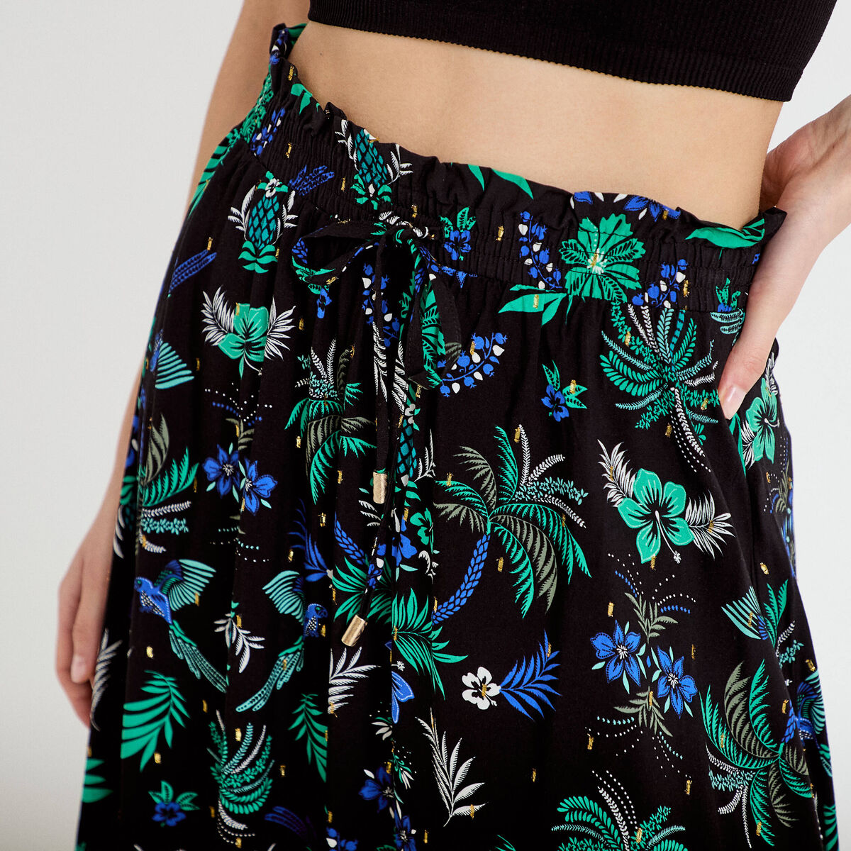 Jupe longue &eacute;vas&eacute;e taille haute noir femme
