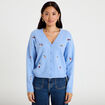 Gilet manches longues fleurs brod&eacute;es bleu ciel femme