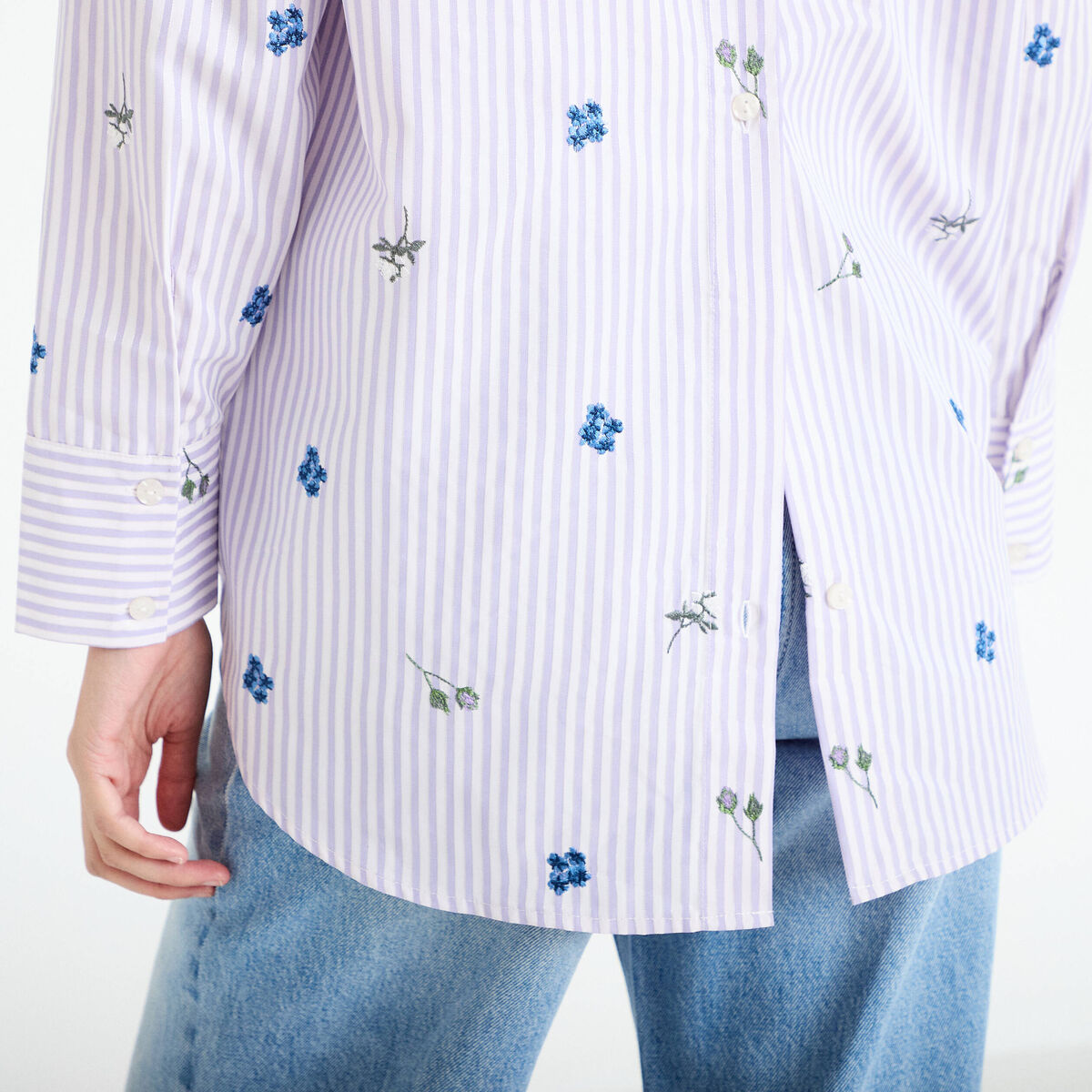 Chemise oversize brod&eacute;e Bridgerton violet clair femme