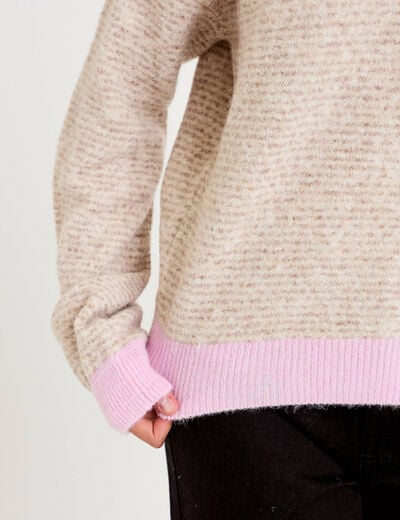 Pull ample col rond manches longues marron femme