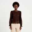 Blouse droite col v en dentelle marron fonc&eacute; femme