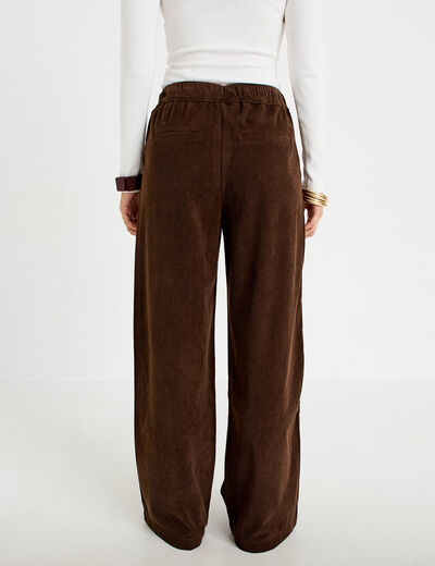 Pantalon jogging taille standard velours marron fonc&eacute; femme