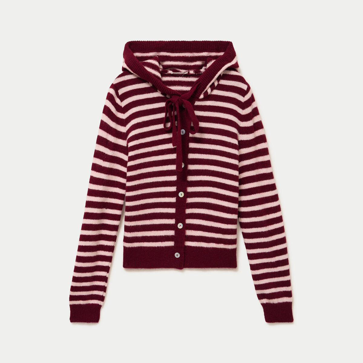 Gilet &agrave; capuche manches longues bordeaux femme