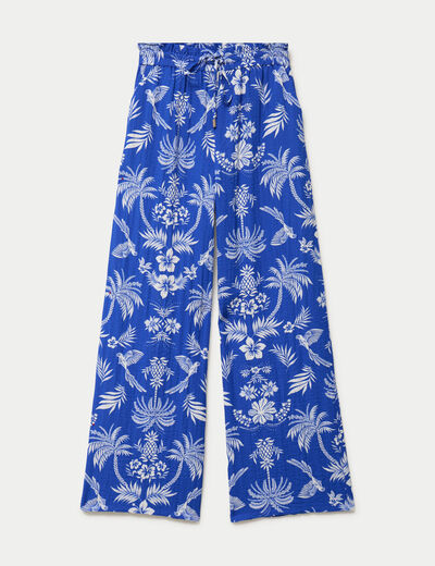 Pantalon large taille standard pliss&eacute; bleu roi femme