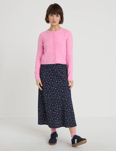 Jupe &eacute;vas&eacute;e longueur 3/4 bleu marine femme