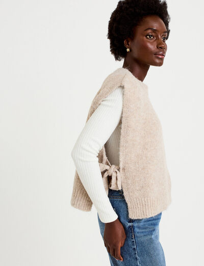 Pull sans manches taupe femme