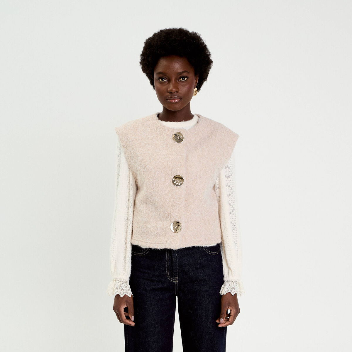Gilet sans manches effet polaire ecru femme