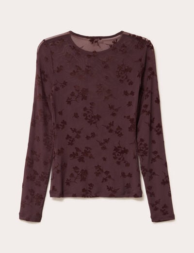 T-shirt ajust&eacute; manches longues marron cognac femme