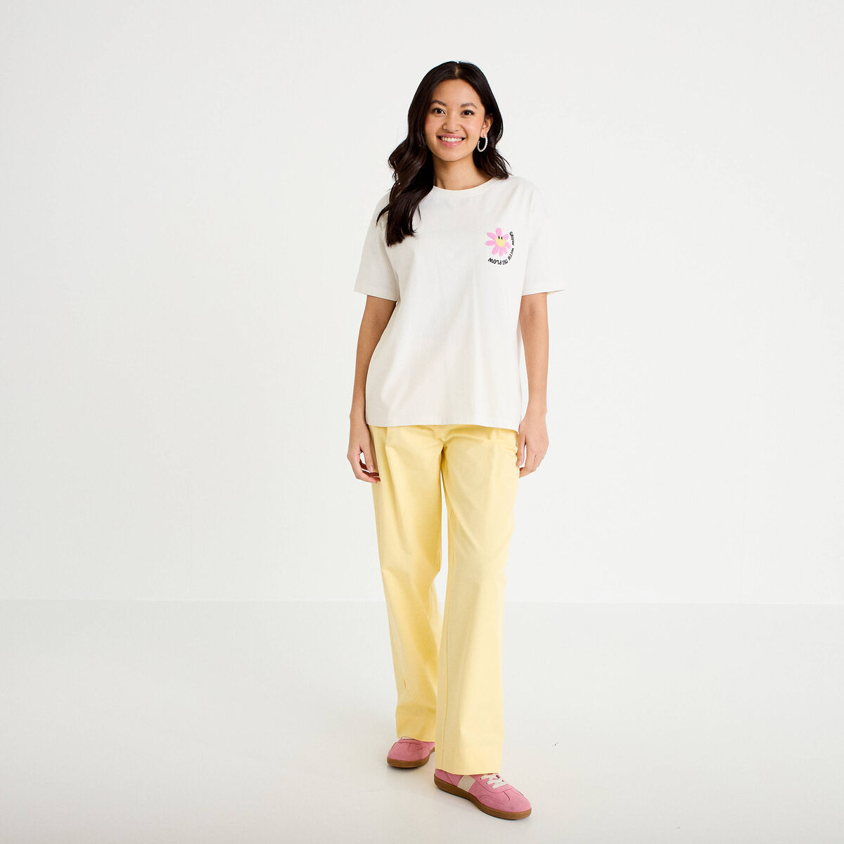 Pantalon large jaune clair femme