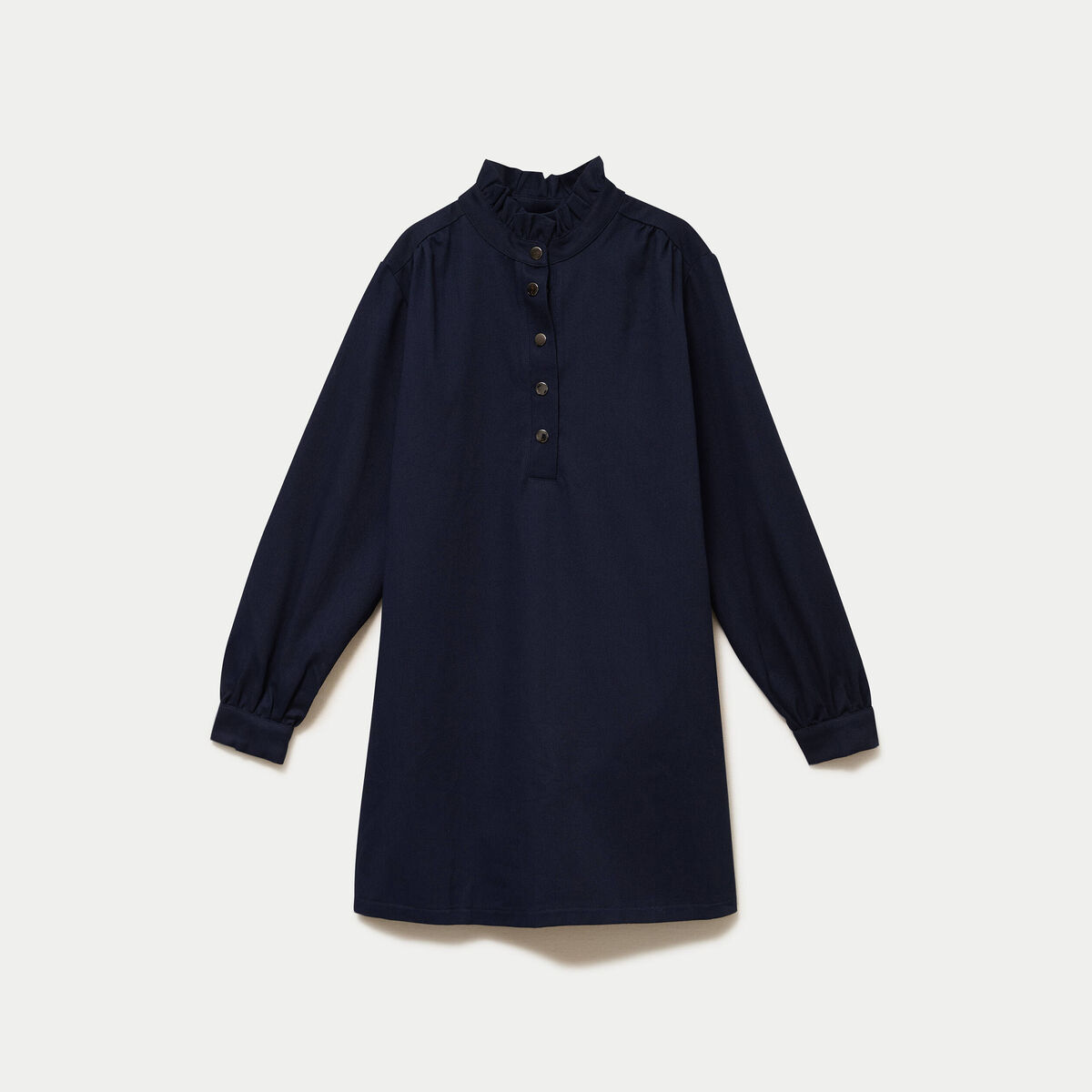 Robe droite col chemise manches longues bleu marine femme