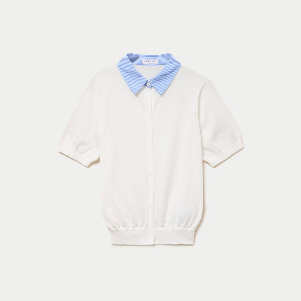 Polo col chemise manches courtes blanc femme