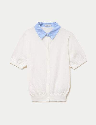 Polo col chemise manches courtes blanc femme