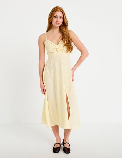 Robe &eacute;vas&eacute;e 3/4 &agrave; fines bretelles jaune clair femme