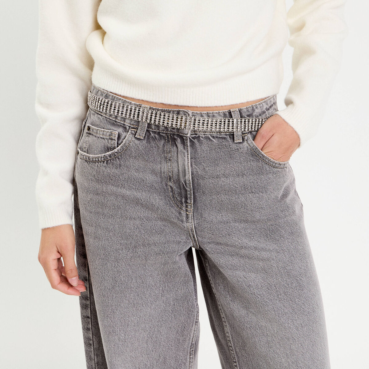 Ceinture &agrave; strass gris argent femme