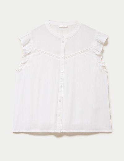 Top ample sans manches col carr&eacute; blanc femme