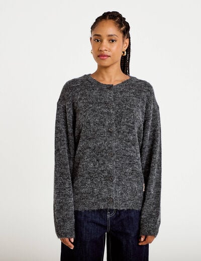 Gilet ample manches longues gris fonc&eacute; femme