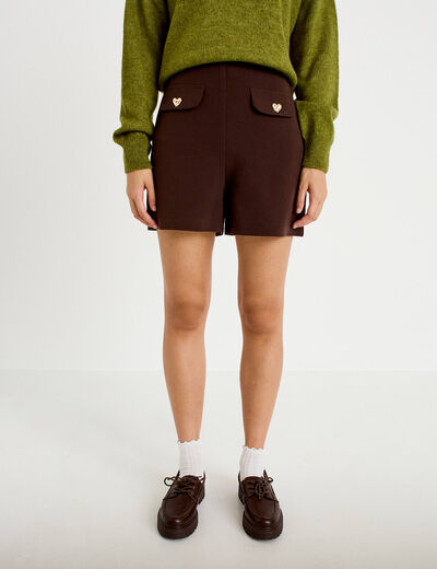 Short stretch d&eacute;tails coeur marron fonc&eacute; femme