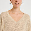 Pull ajour&eacute; col v manches courtes beige femme