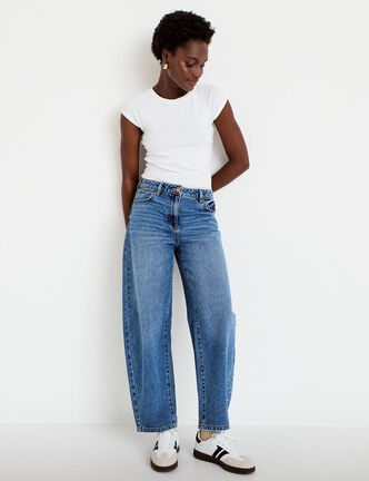 Jean barrel cropped taille standard bleu gris femme