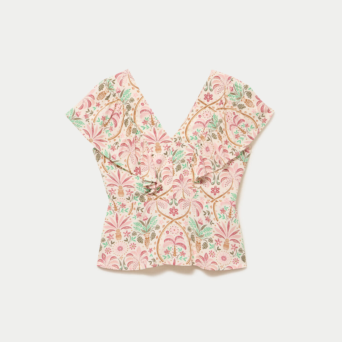 Blouse col v manches courtes blanc femme