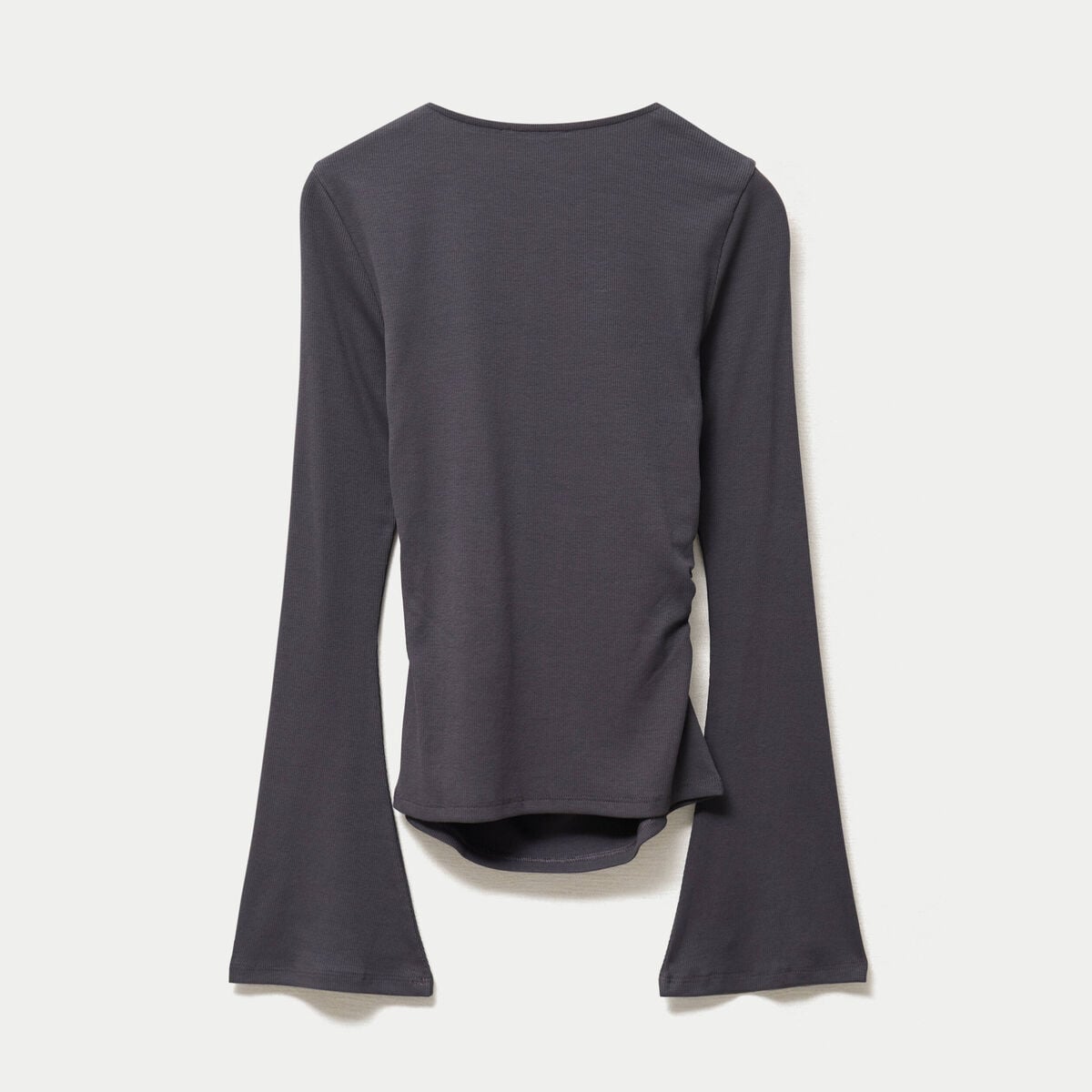 T-shirt ajust&eacute; col rond manches longues gris fonc&eacute; femme