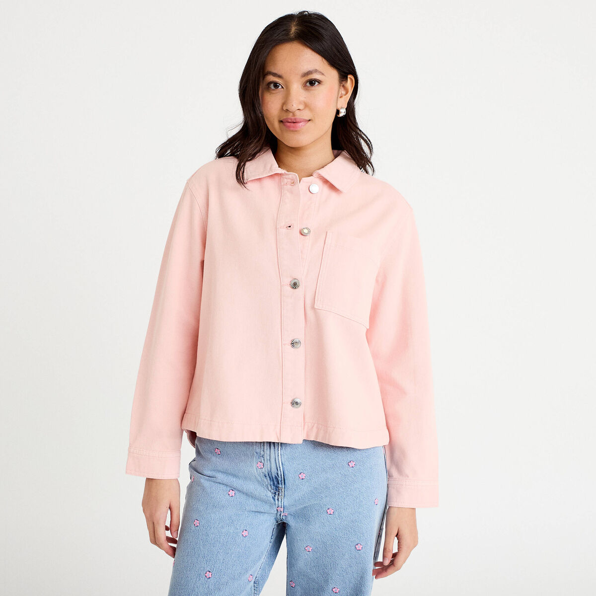 Surchemise oversize col classique rose clair femme