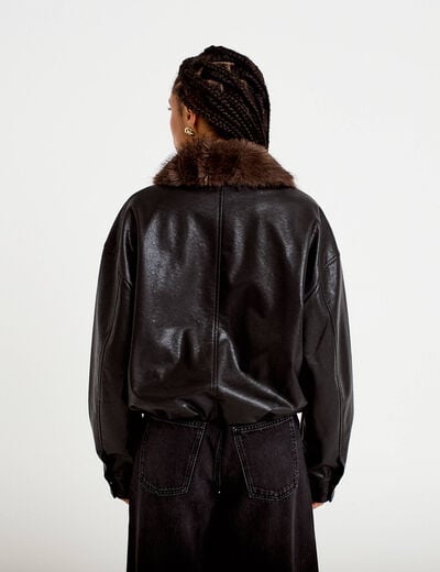 Veste droite similicuir col tailleur noir femme
