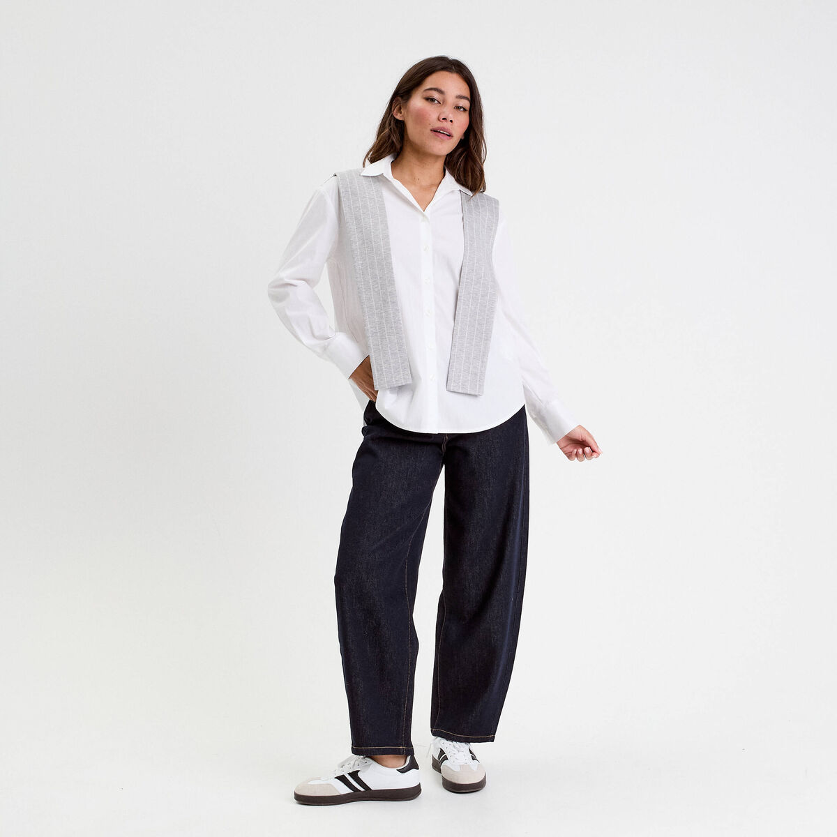 Chemise oversize manches longues blanc femme