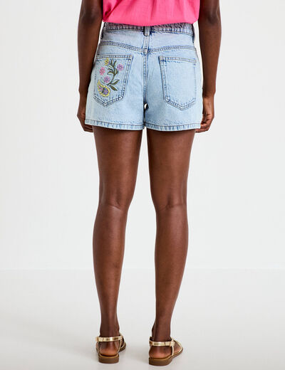 Short en jean avec broderie denim bleach femme