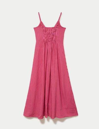 Robe longue &eacute;vas&eacute;e col coeur rose framboise femme