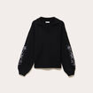 Pull brod&eacute; manches longues noir femme