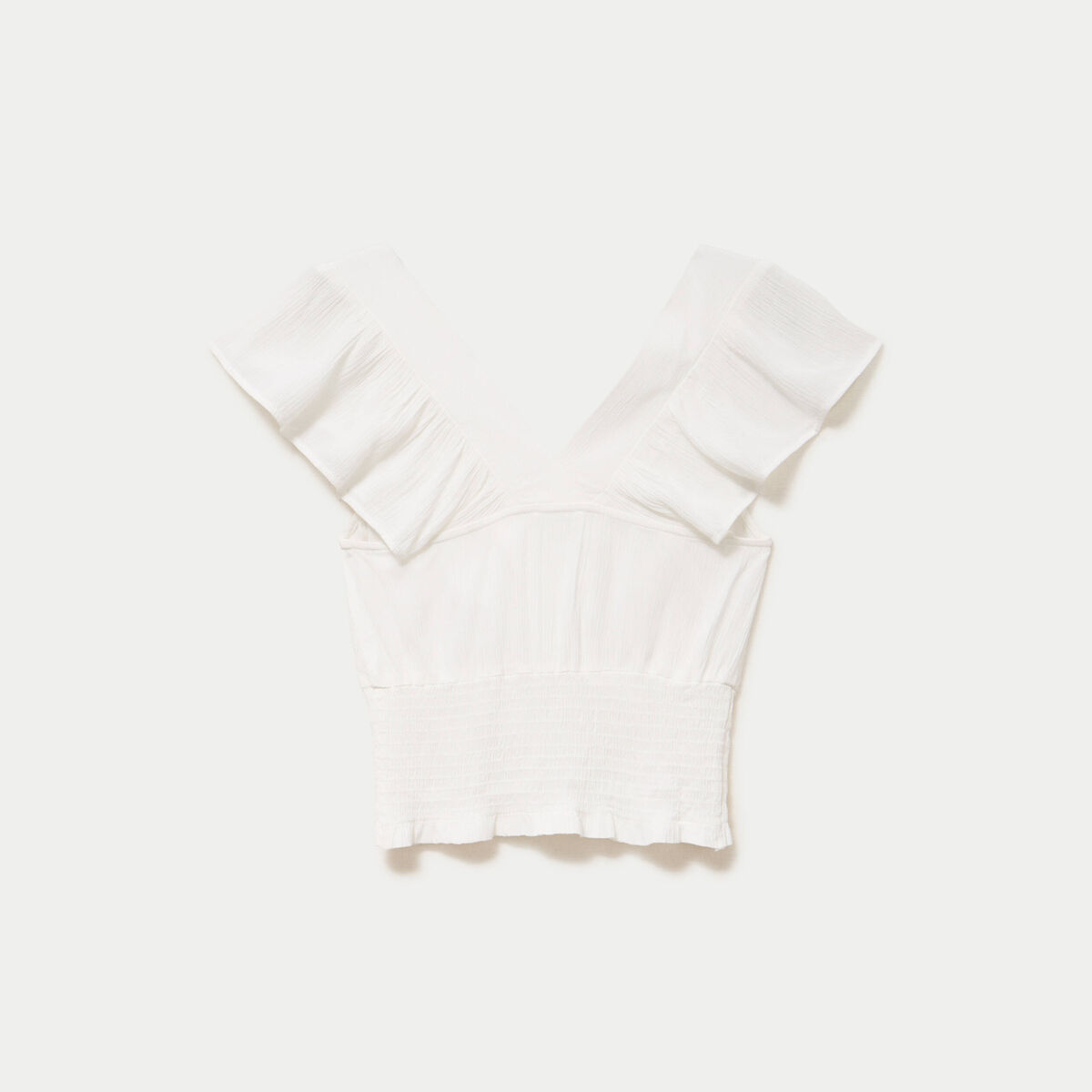Blouse cintr&eacute;e cropped sans manches ecru femme