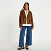 Trench droit manches longues aspect daim marron femme