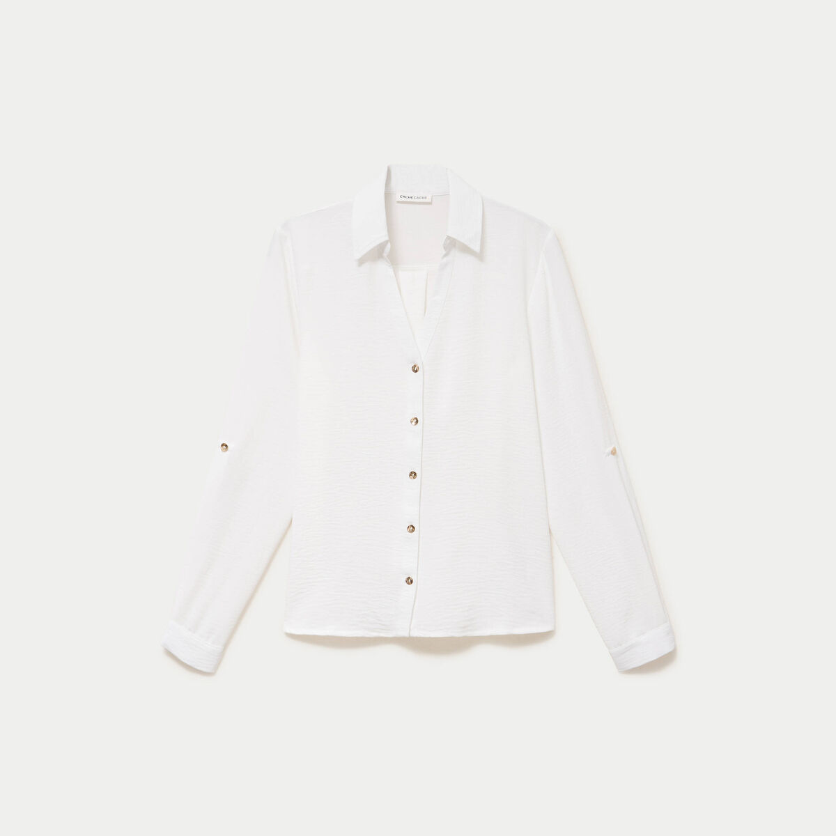 Chemise droite pliss&eacute;e manches longues ecru femme