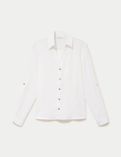 Chemise droite pliss&eacute;e manches longues ecru femme
