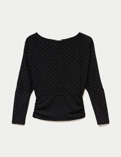 Top droit col bateau manches longues noir femme