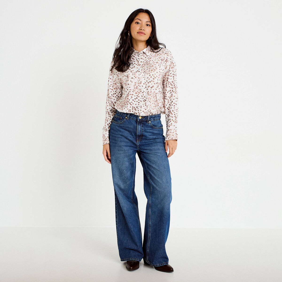 Chemise droite manches longues blanc femme