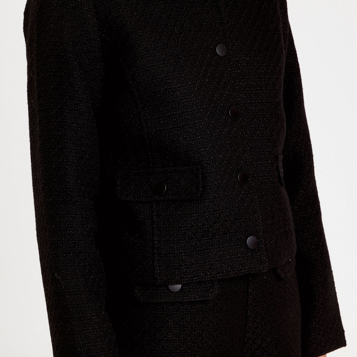 Veste droite cropped en tweed noir femme
