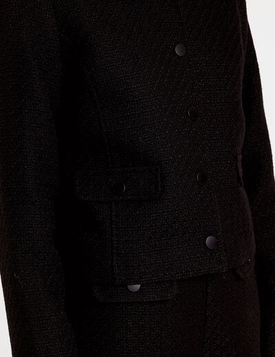 Veste droite cropped en tweed noir femme