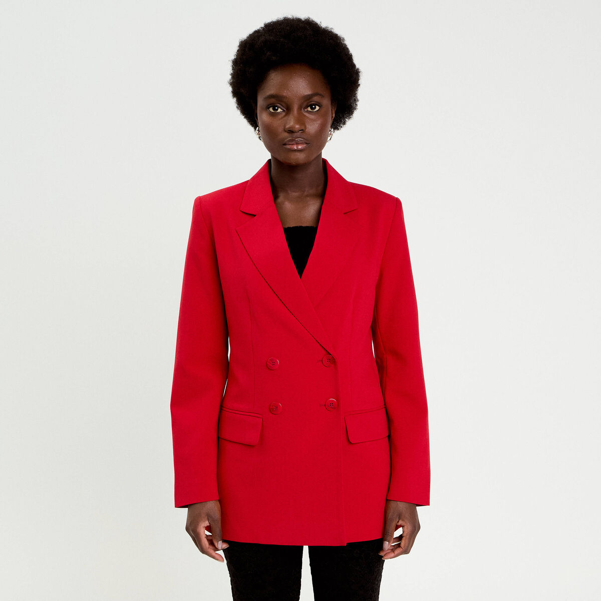 Blazer col tailleur manches longues rouge femme